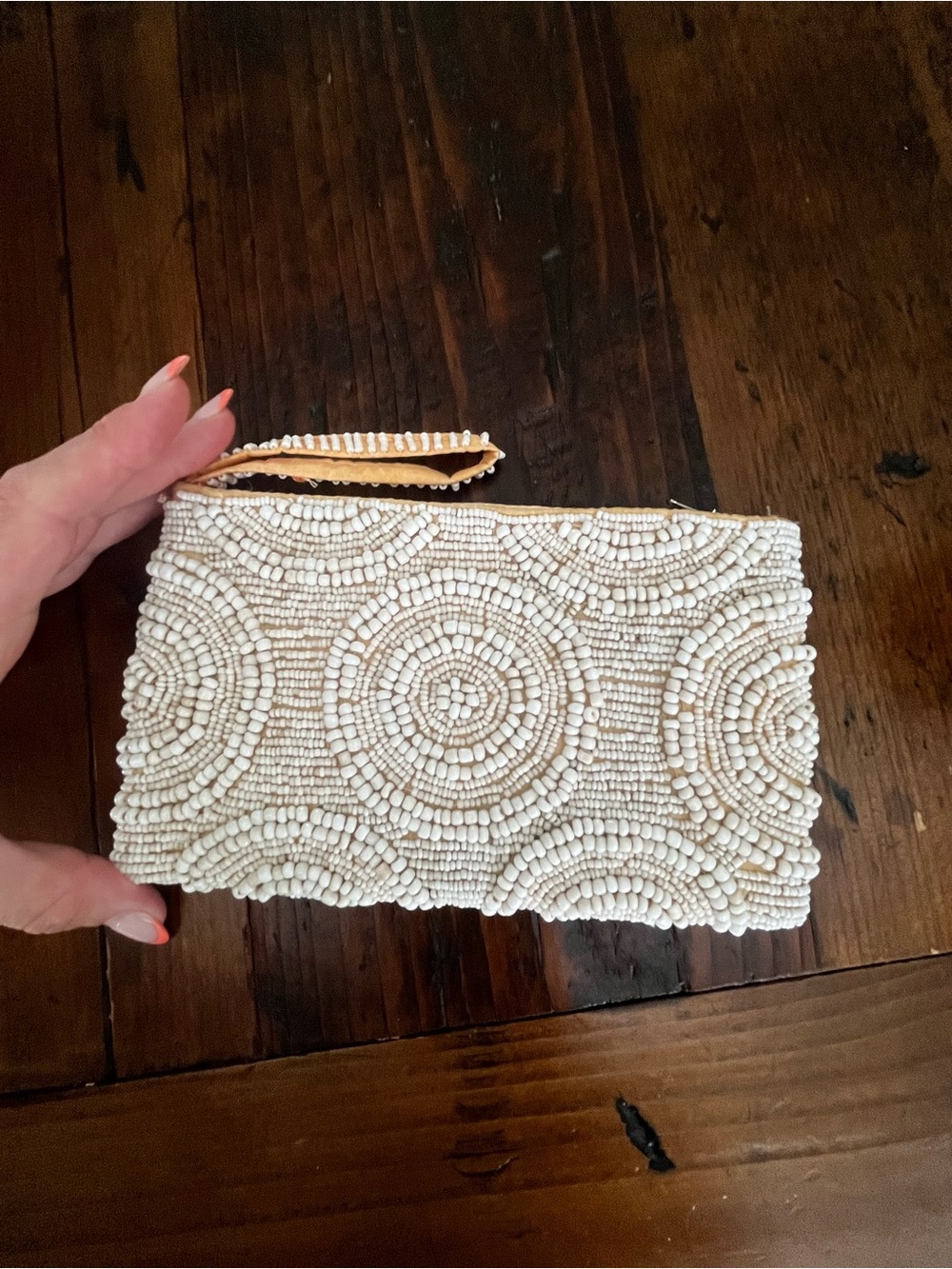 Beaded Wristlet Clutch in Ivory